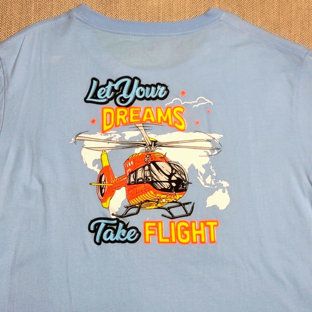 Cardin McCoy kids light blue shirt “Let your dreams take flight” L(12/14)
